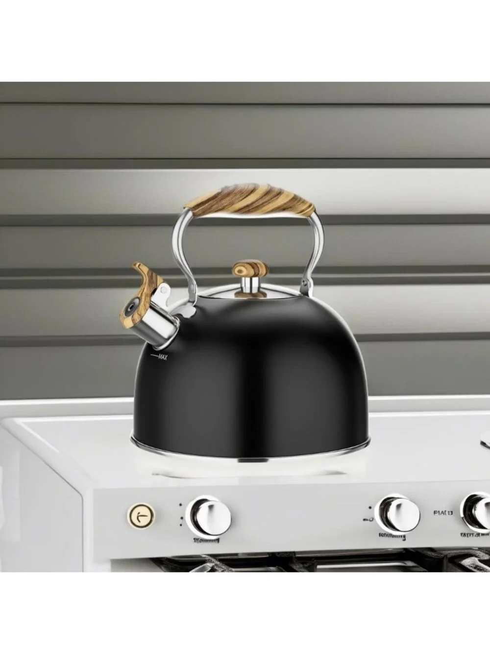 Black Kitchen Whistling Tea Kettle 2.6 Quart Stainless Steel Stovetop Induction